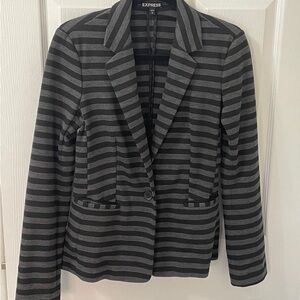Express Women's Striped Black and Gray Blazer